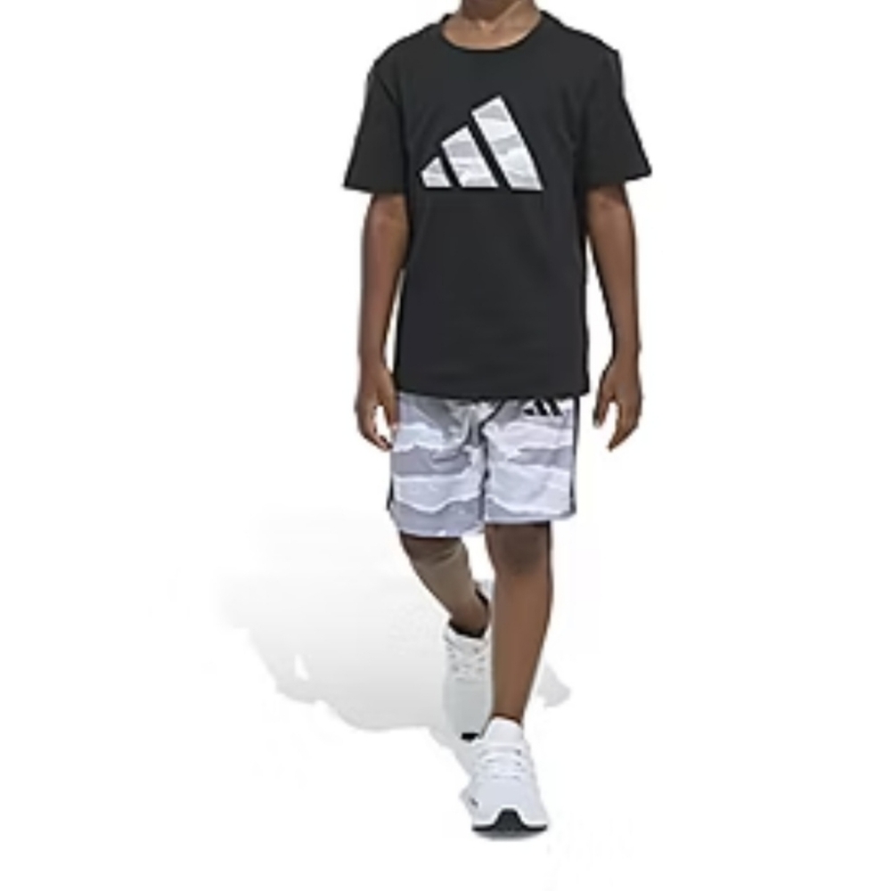 * Adidas Little Boys Kid's Logo Tee Camo 2-PC Short Set Black Size 6